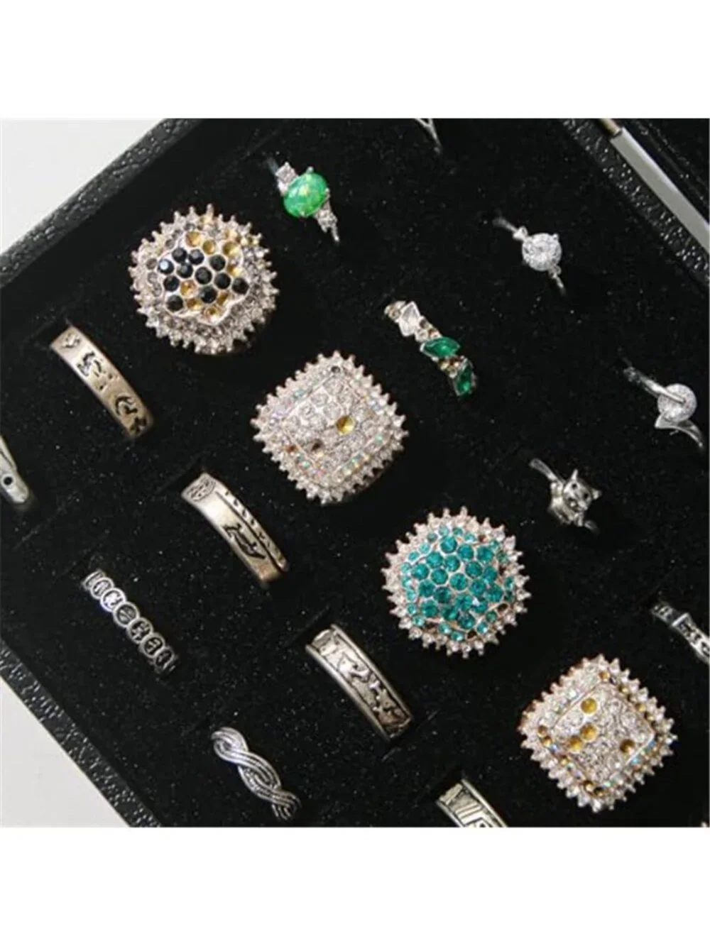 Velvet Ring Organizer Box Glass Lid Jewelry Display Tray Earring Storage Case